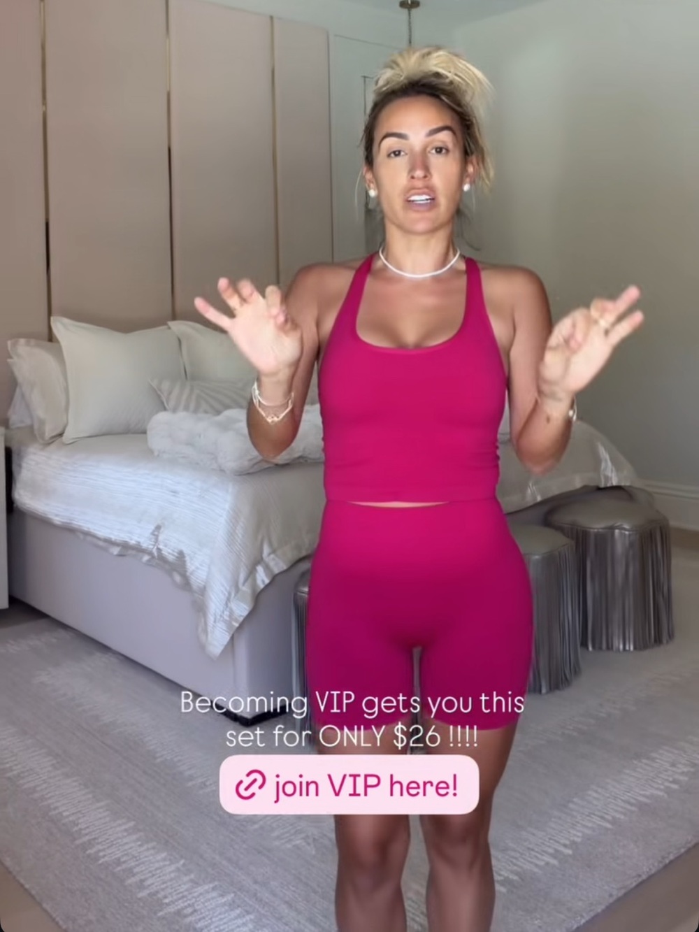 Fabletics x Khloe Magenta Set Biker shorts + Cami Sports Bra Small